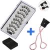 Two Pairs of Magnetic False Eyelashes with Curler - No Glue Needed, European & American Thick Style.