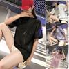 Summer Casual Tops Round Neck Short Sleeve Loose Fit Tee Shirt Glitter Mid-length Pullover Tops Streetwear