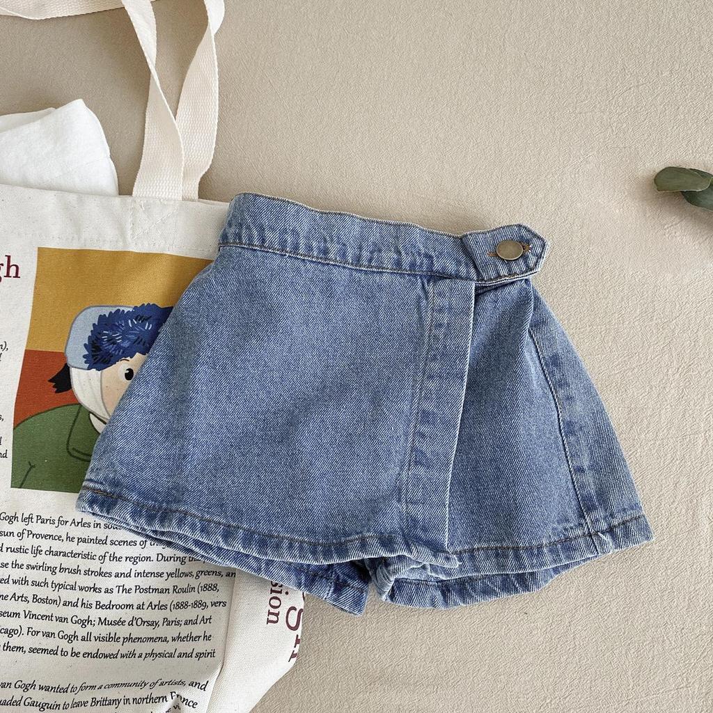2023 Summer Girls' Denim Culottes: Korean-Style Button Shorts for Baby Girls