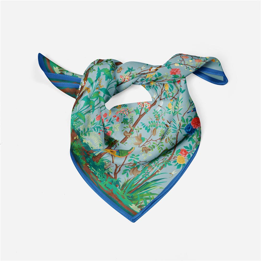 53cm Brand Square Scarf Woman 2024 Design Flowers Birds Silk Women Scarf Bandana Luxury Headband Hijab Neckerchief