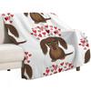 Hearts Dog Longhaired Chocolate Dachshund Cartoon Dog with Valentine Hearts Throw Blanket Fathers day blanket gift