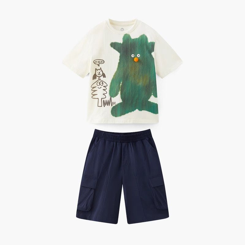 [Monster Series] Mqd Boys' Cartoon Short-Sleeved T-Shirt Summer New Top Kidsren's Bottoming Shirt T-Shirt