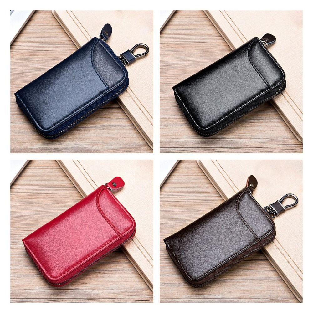 Solid Color PU Leather Key Bag Zipper Key Holder Organizer Pouch Split Car Key Wallet  Men Women