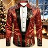 2026 Men's Fashion Christmas Satin Long Sleeve Shirt Christmas Special Edition 3D Printed Snowflake Christmas Tree Cane Candy