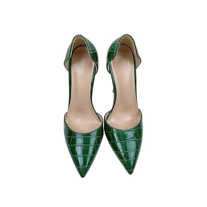 Nuove Décolleté Celebrity con Fantasia Coccodrillo Verde 12CM Tacco Sottile a Punta, Sandali Party Traforati, Scarpe Eleganti per Banchetto
