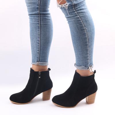 Primavara Toamna Glezne Cizme dama Inaltime toc 6 cm Varf rotund Pantofi femei din piele intoarsa artificiala Moda Cizme femei