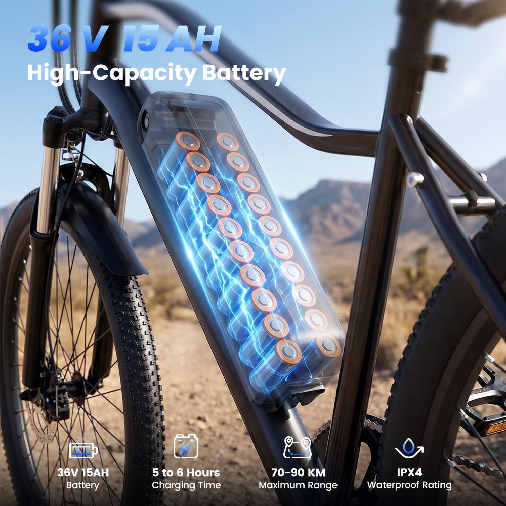 EB3S Electric Bike 250W 13.5Ah 26'' E-Bike Front Suspension Dual Disc Brakes Voltix APP 5-Speed 6-25KM/H Adult Electric Bicycle