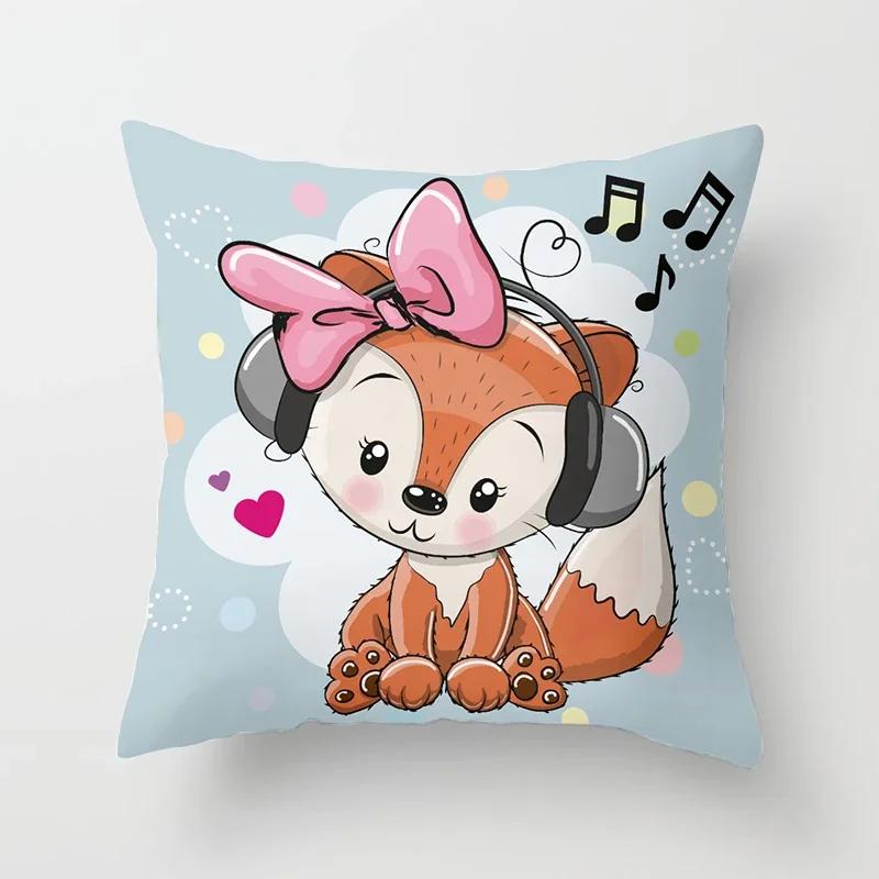Cute Cartoon Fox Animal Print Pattern Cushion Cover Home Living Room Sofa Decor Square Polyester Throw Pillow  x