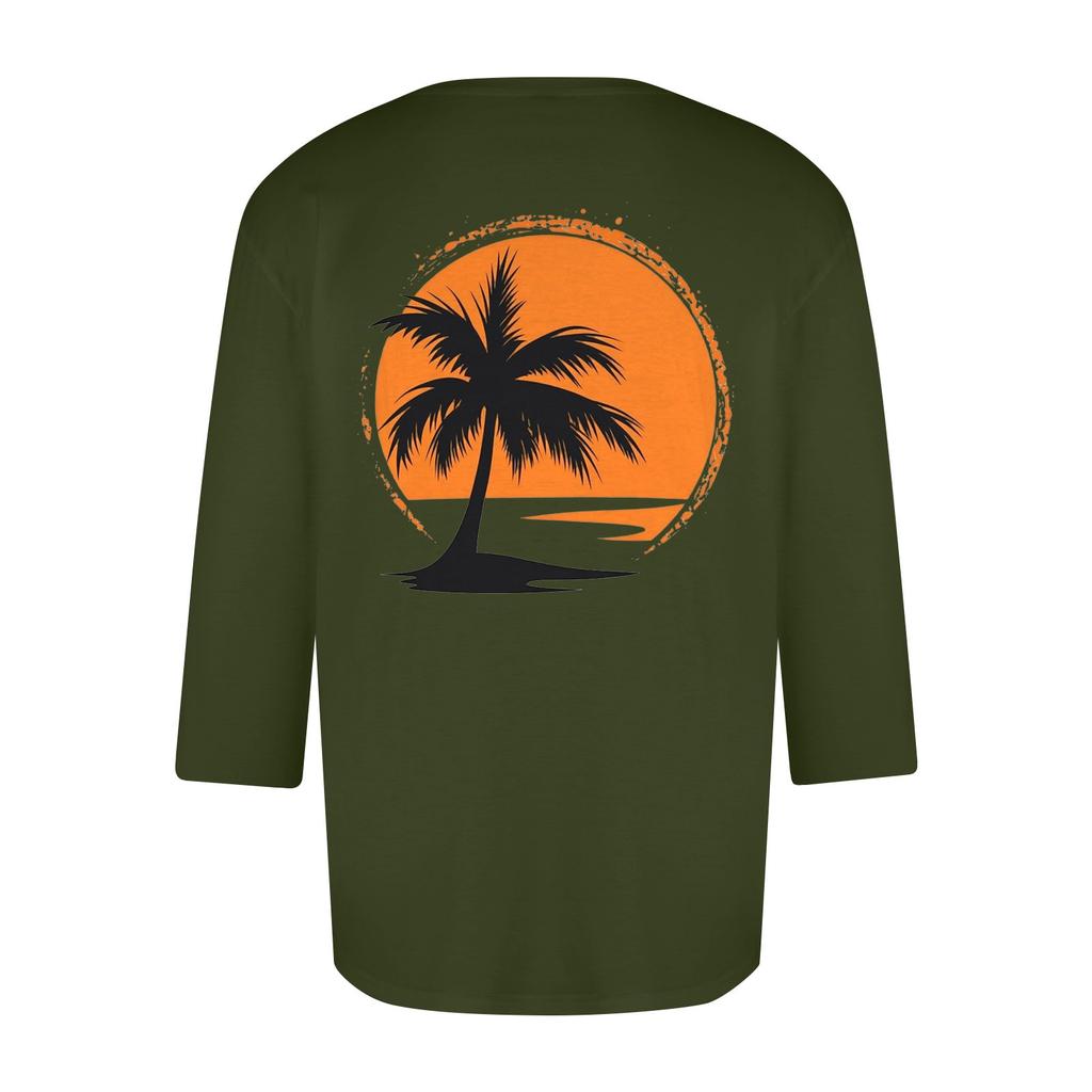 Men's Fashion Casual Independence Day Print  Neck Seven-point Sleeve Top T-shirt