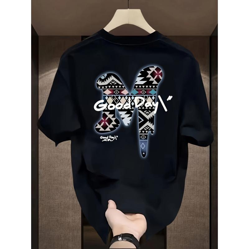 

Мужская летняя модная повседневная спортивная футболка с коротким рукавом и круглым вырезом, свободного кроя оверсайз, с креативным принтом буквы M из 100 хлопка XL