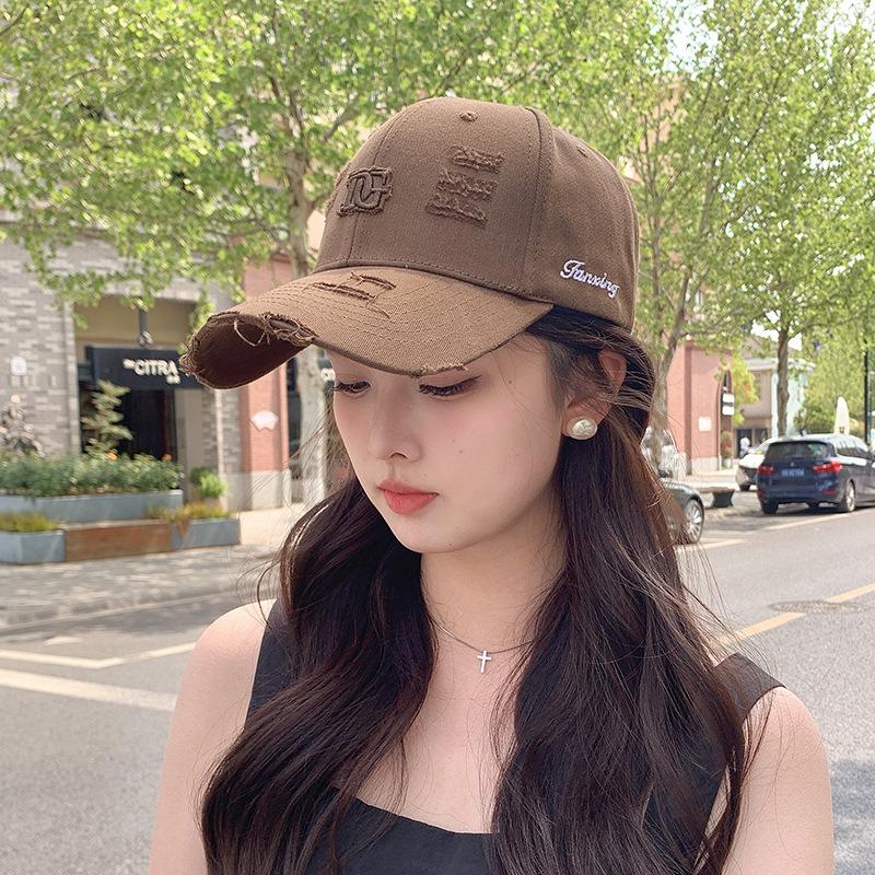 Hat Female Summer Three-Dimensional Letter Embroidery Retro Ripped Cap Versatile Sunshade Small Baseball Cap