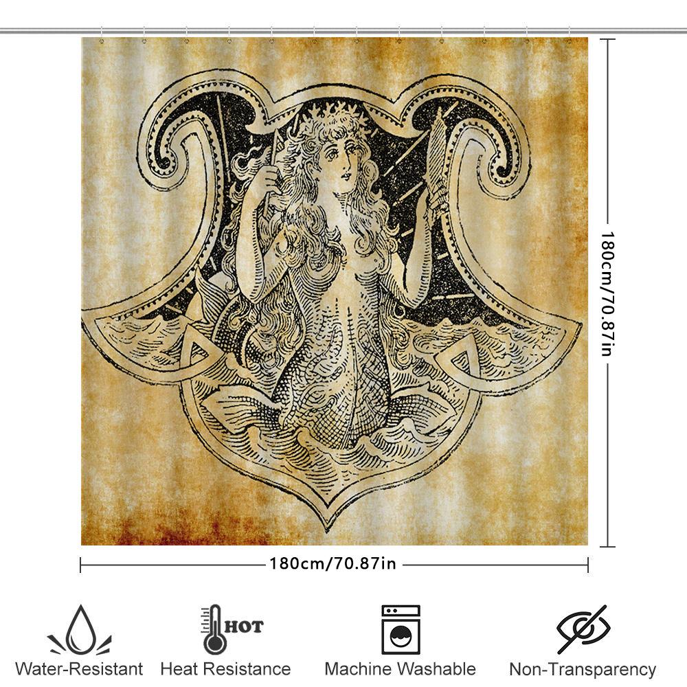 Vintage-Inspired Shower Curtain With Intricate Design Featuring Mythical Creatures Perfect For Your Bathroom Decor