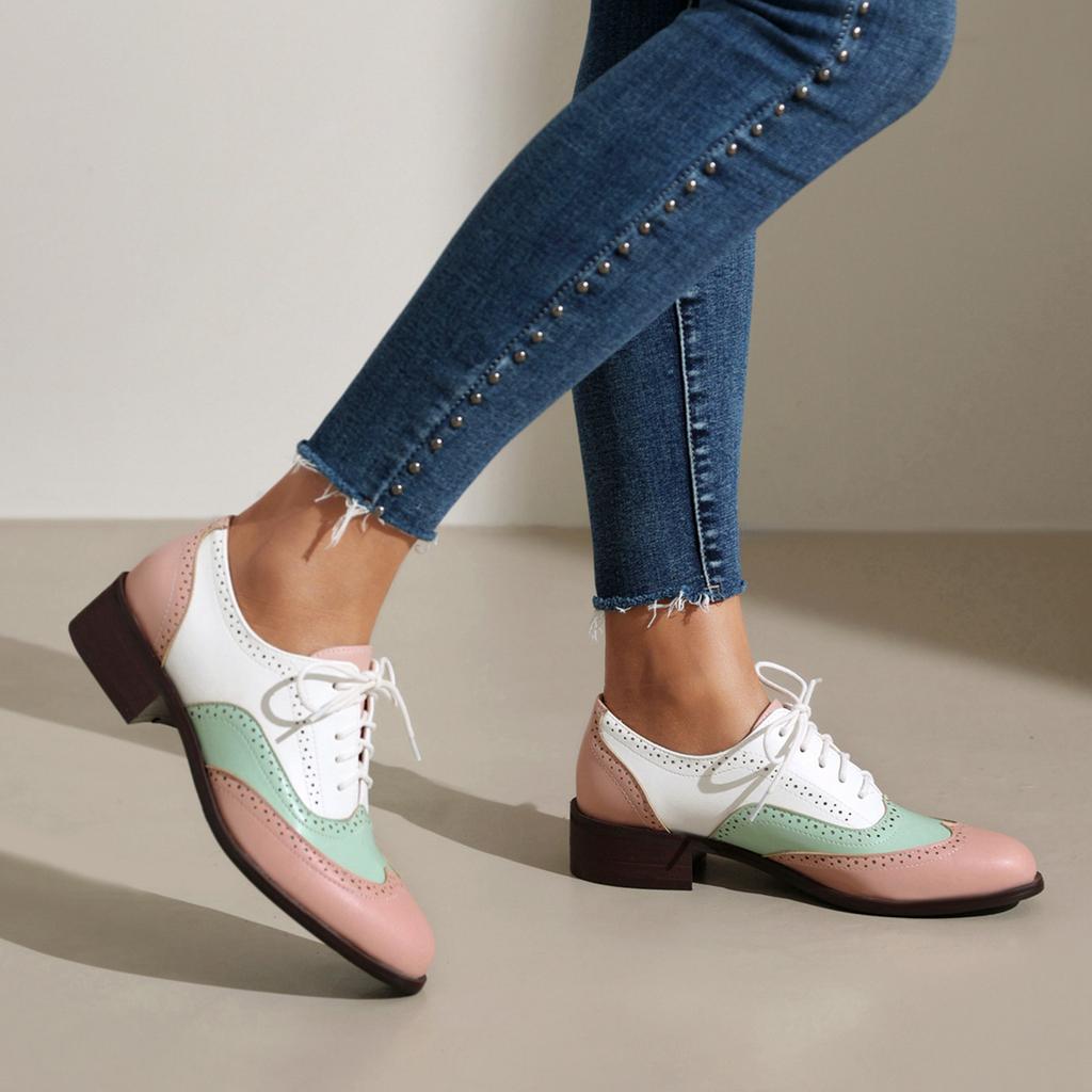 Vintage Casual Lace Up Platform Shoes For Women Fashion Oxfords Men's Pumps Flats PU Leather Single Shoe Plus Size 35-48