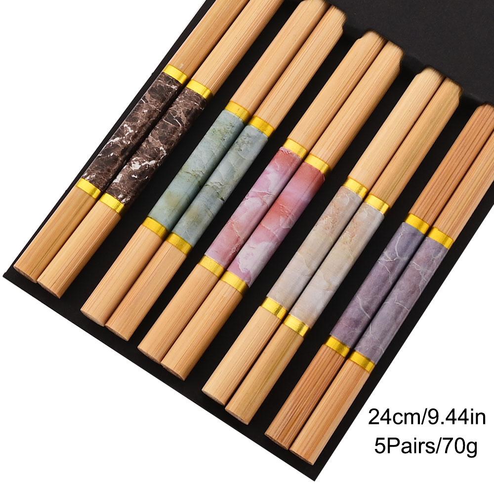 5 пар бамбуковых палочек для еды, бытовые длинные палочки для еды, нескользящий набор, столовые приборы, палочки для еды, набор разноцветных деревянных палочек для еды