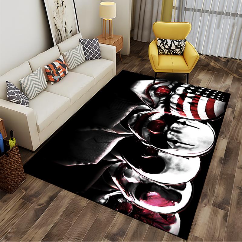 Clown Mask Pattern Rug Design. Non-slip Rug Suitable for Living Room and Bedroom Sofas."