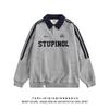 Amerikanisches Retro College Waffel Polo Kragen Sweatshirt Damen Locker Lässig Paarkleidung Gestreiftes Raglanärmel Oberteil