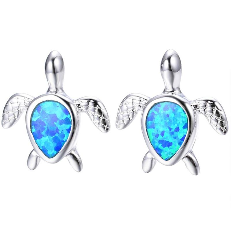 Cute Sea Turtle Stud Earrings For Women Fashion Imitation Blue Fire Opal Stud Earrings For Women Wedding Band Jewelry Gifts