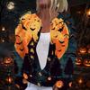 Women's Long Sleeve Knit Cardigan with Halloween Print Button Front