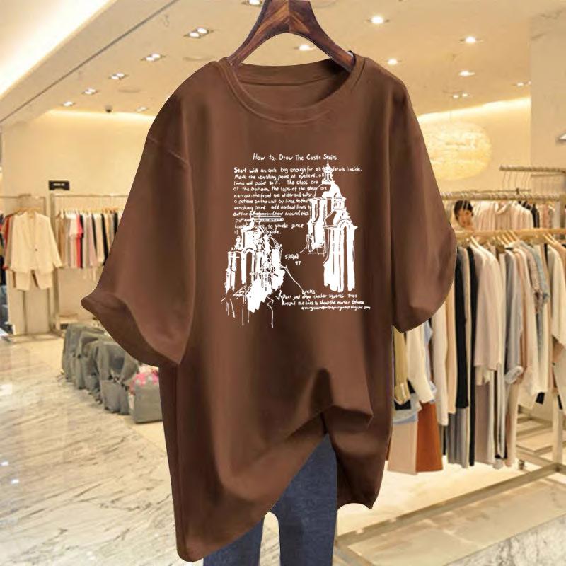 

New cotton letter printing t-shirt women s summer new loose versatile top bottoming shirt XXXL