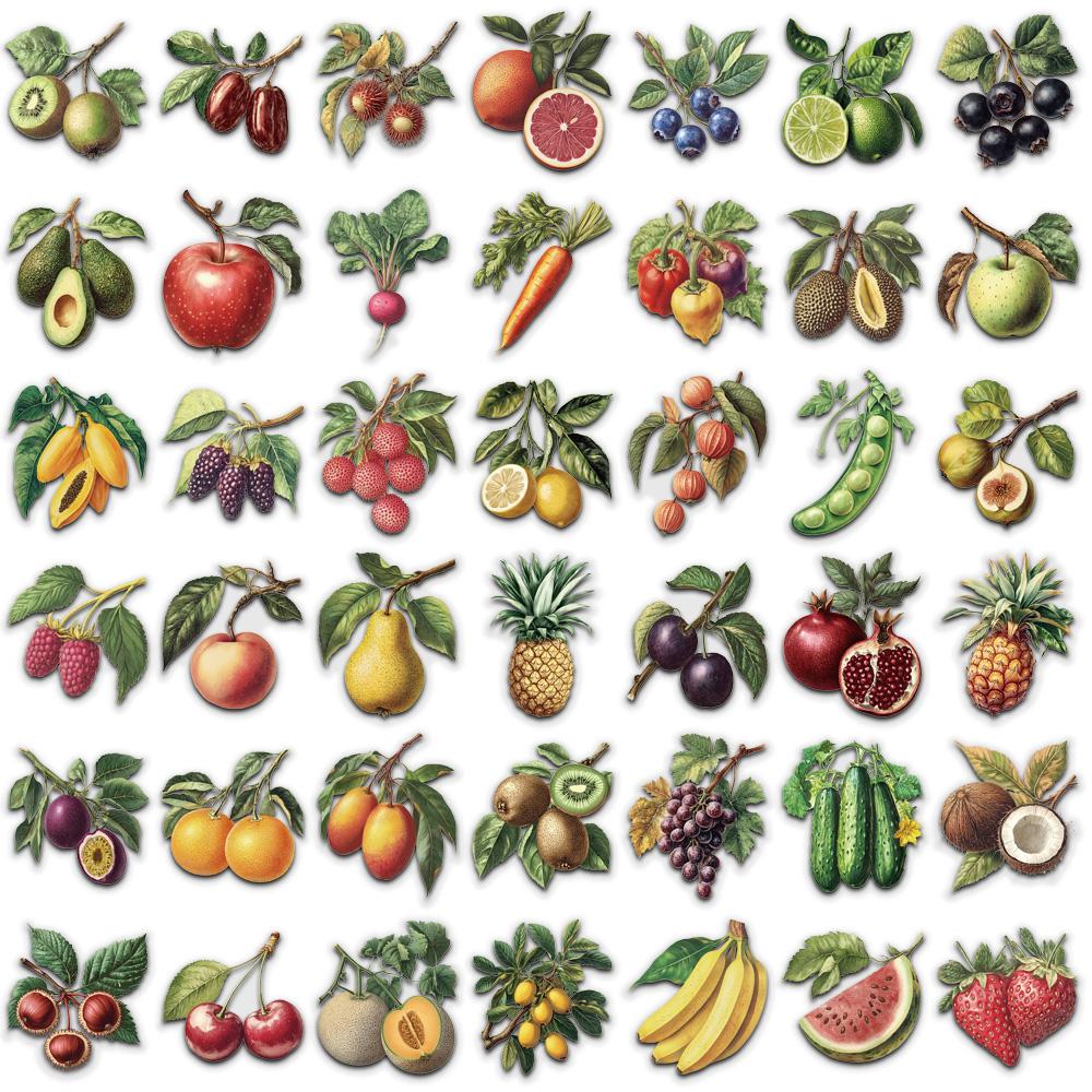 50pcs Retro Graffiti Stickers Fruit Vegetable Sticker Scrapbook Guitar Mobile DIY Waterproof Decals