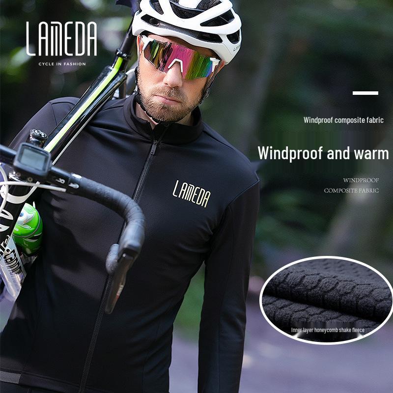 Lampaida Windproof Fleece Cycling Jacket for Men & Women - Warm Long Sleeve for Road & Mountain Biking in Autumn & Winter