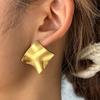 Vintage Metal Pleated Square Stud Earrings For Women Stainless Steel Gold Color Irregular Geometric Earrings Jewelry Daily Wear