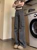 Women's High-Waisted Gray Flared Cargo Pants - Spring 2025 Collection