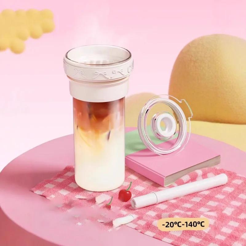 Bablov Thermos Cup Double-layer Cold Insulation Straw Cup Stainless Steel Vacuum Flask High Borosilicate Glass Liner Coffee Cup