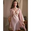Silk Camisole Nightgown Set with Chest Pads & Embroidered Robe - Sexy Spring/Autumn Loungewear