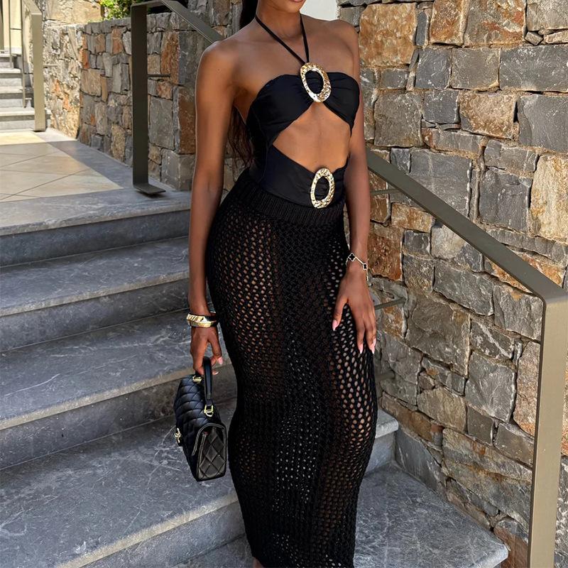 Summer Seaside Textured Knit Midi Beach Skirt Cover-up