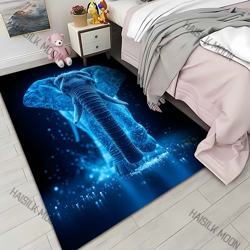 Blue Fantasy Elephant Carpet for Living Room Bedroom Bedside Floor Mat Sofa Table Area Rugs Home Decor Luxury Gift