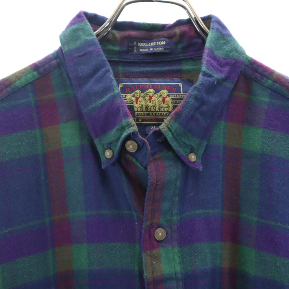 CHAPS RALPH LAUREN 80s vintage Check Pattern Long sleeve flannel Button down shirt Men's Used