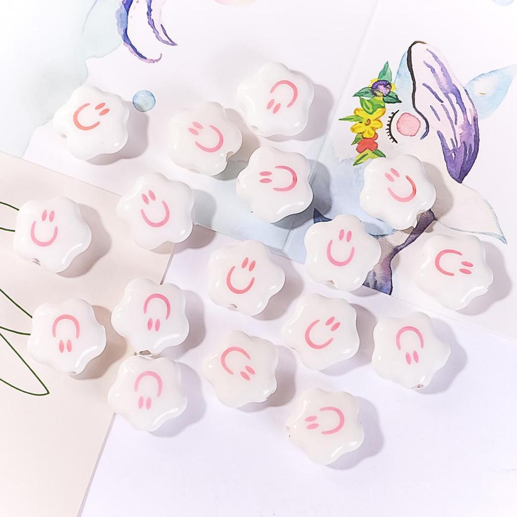Perline in Ceramica Dipinta Tulipano e Farfalla Rosa Retrò per Braccialetti e Collane Fai da Te