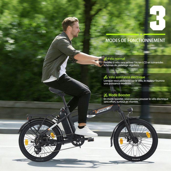 SPATIAL Vélo Électrique 20"Pliant - Moteur 250W-Batterie 36V/13Ah- 25 km/h Max-100KM Max(Mode ASSIST)- Shimano 7 vitesses-Noir