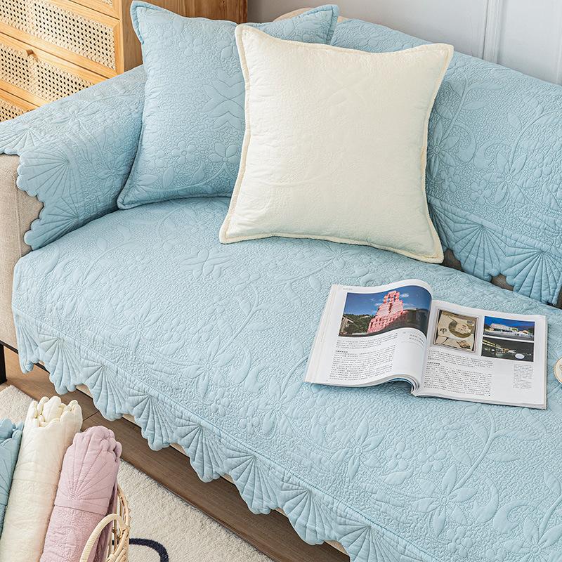 Four Seasons Universal Nordic Pure Cotton Korean Sofa Cushion Cute Fabric Cotton Solid Wood Living Room Non-Slip Sofa Cover Towel