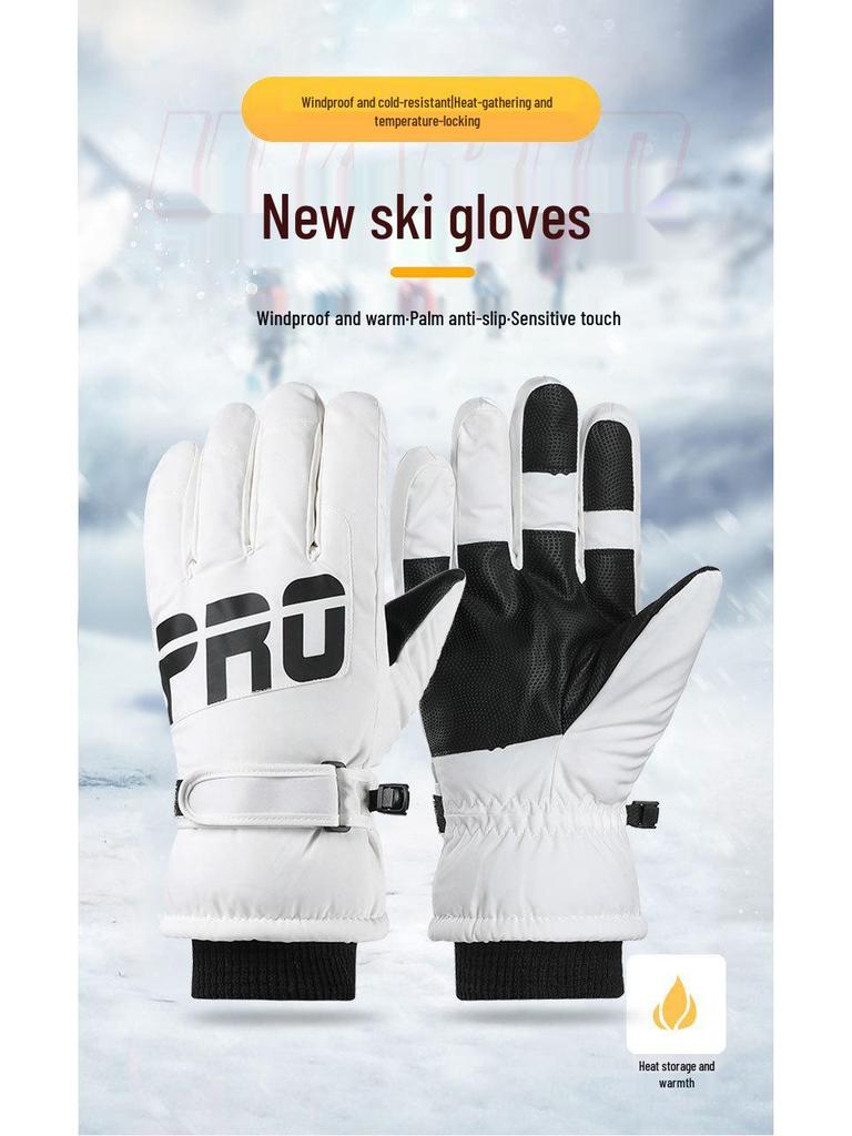 Men's and Women's Winter Ski Gloves: Cold-Proof, Anti-Freeze, Touch Screen Compatible, Thick Velvet Lining, Warm for Cycling and Electric Vehicles