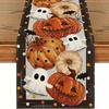 1pc Linen Polka Dot Pumpkin Ghost Table Runner, Halloween Farmhouse Indoor Kitchen Dining Decor, Home Party Tablecloth, Woven Cover, Rectangular Shape