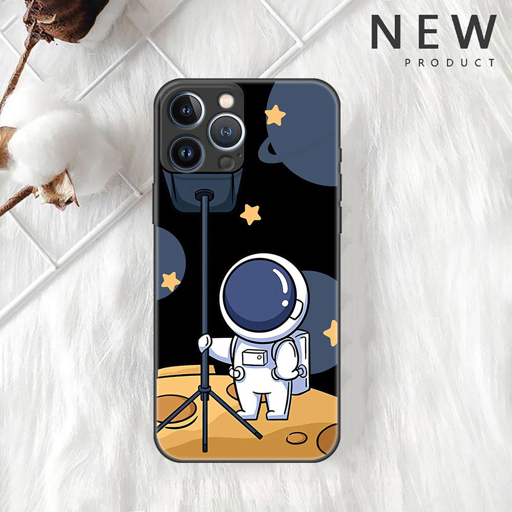 

Милый чехол-накладка с изображением астронавта для Apple iPhone 14 11 13 12 Pro 7 XR X XS Max 8 Plus 6 6S 14Pro, черный мягкий чехол для телефона iPhone 6 6S
