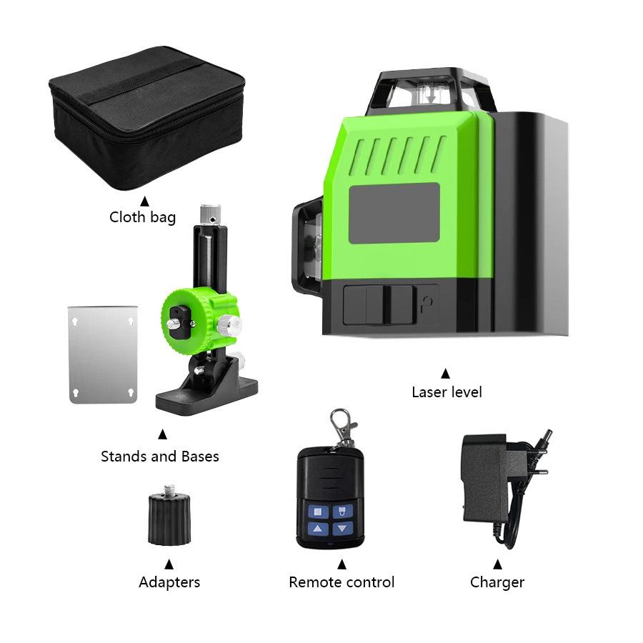 16-Line Green Laser Level for Indoor/Outdoor Use - Auto Line-Marking, Strong Light Visibility.
