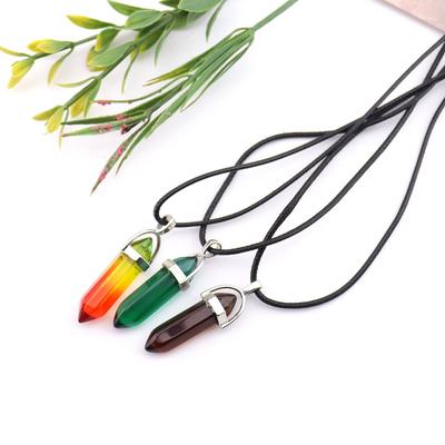 Hexagonal Column Natural Amethyst Powder Crystal Winding Hexagonal Column Pendant Handmade Bullet Necklace Jewelry N759