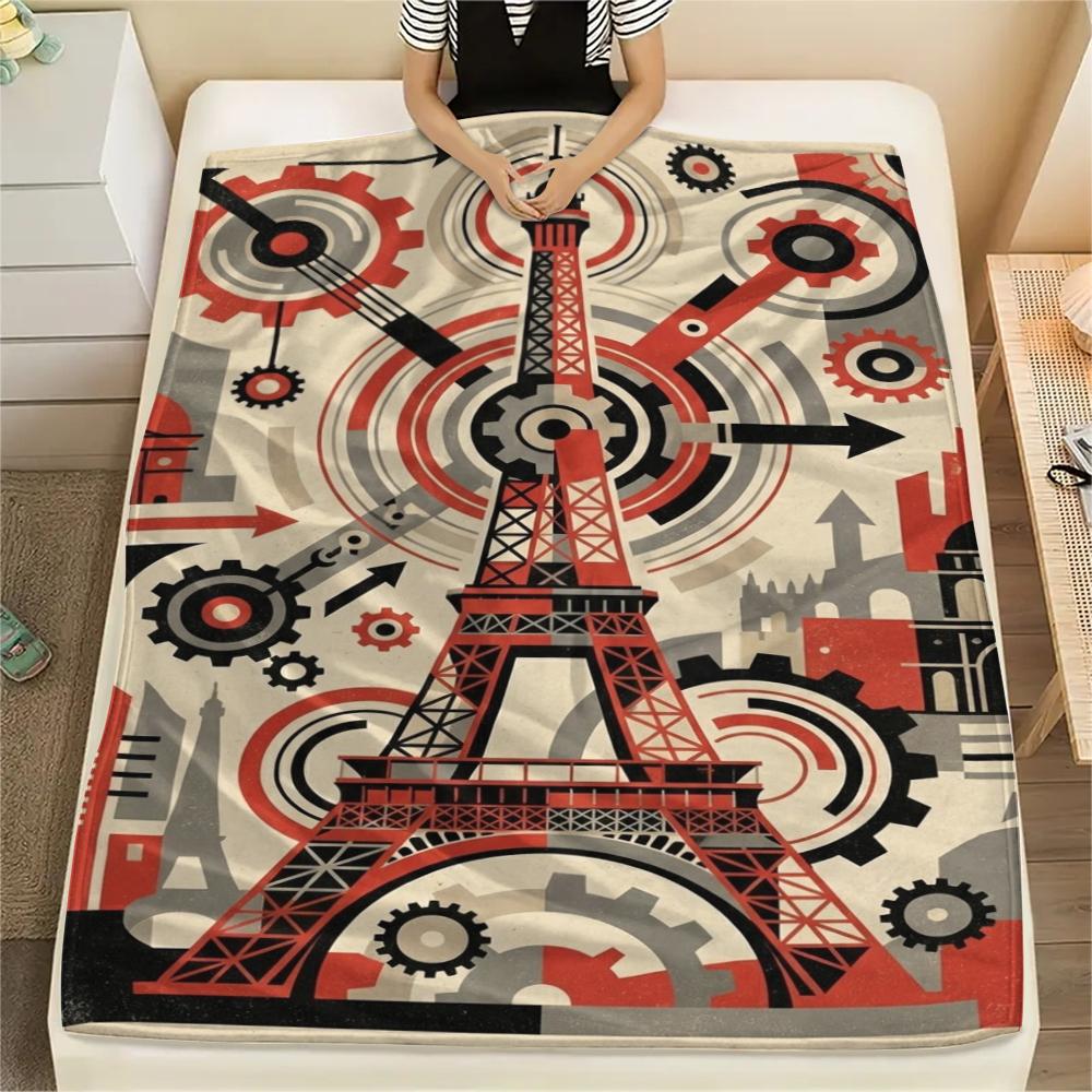 Paris Eiffel Tower Print Flannel Blanket, High quality Comfortable for All Seasons, Home Decor, Warmth and Comfort, Perfect for Christmas Gifts93