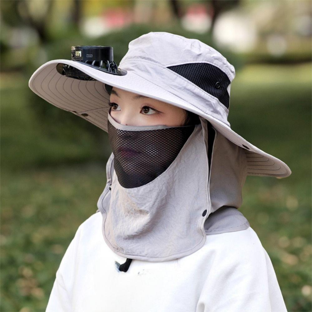 Neck Protection Wide Brim Visor Cap Digital Display Screen Cooling Fisherman Hat Camping