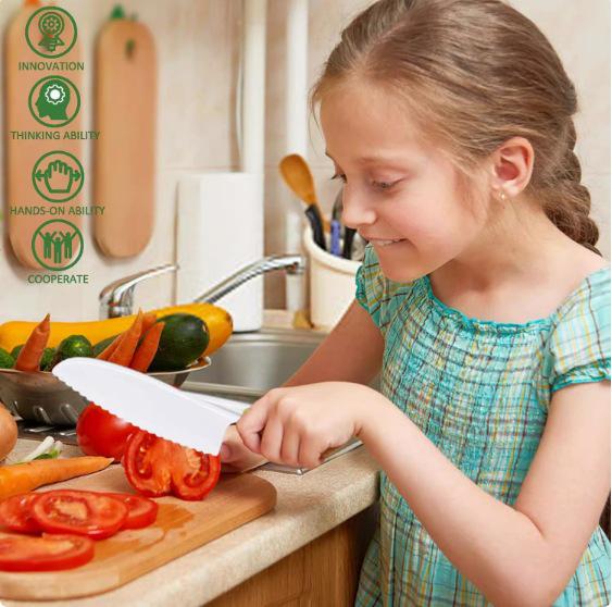Children's Plastic Knife & Cutting Board Set with Cookie Molds - Toddler Safe and Educational.