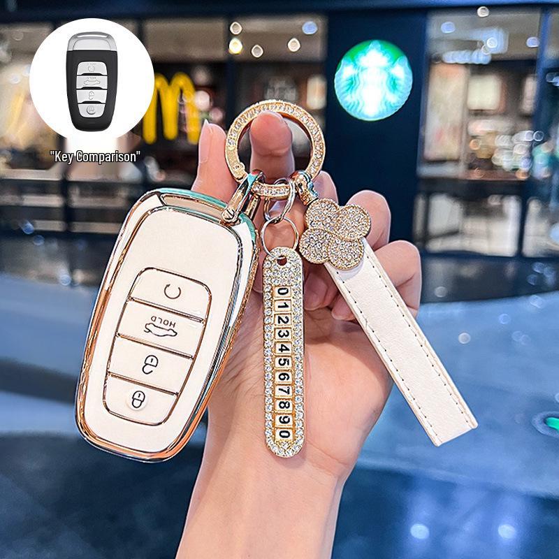 Premium Key Cover for Hongqi H5, HS5, H6, HS3, H9, HS6, EQM5, HS7 - Elegant Car Shell Buckle