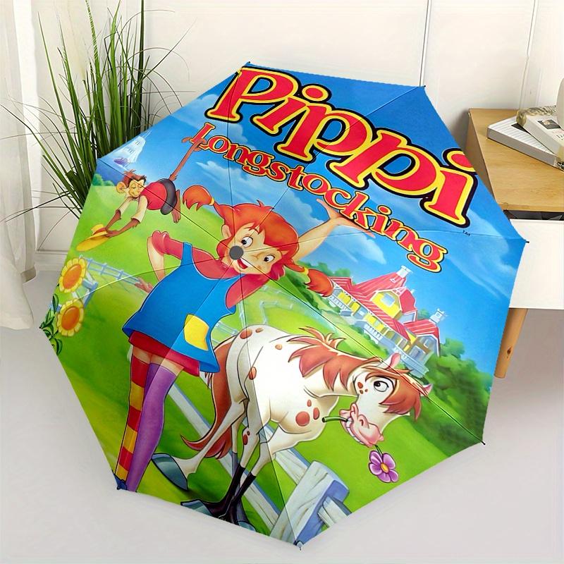 Pippi Longstocking, Monkey Automatic Opening and Closing umbrella, Compact Travel Umbrella, Lightweight and Portable, Suitable for Beach Com
