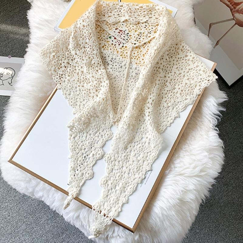 Floral Lace Scarf Korean Style Lightweight Cotton Neckerchief Stylish Shawl for Women Casual Office Party Accessories