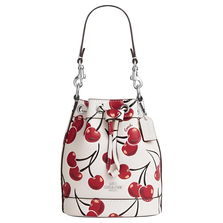 

Coach Cherry Print Leather Bucket Bag Mini Women handbags Chalk CY739-SVCAH Basic Set (Bag+Dust Bag)