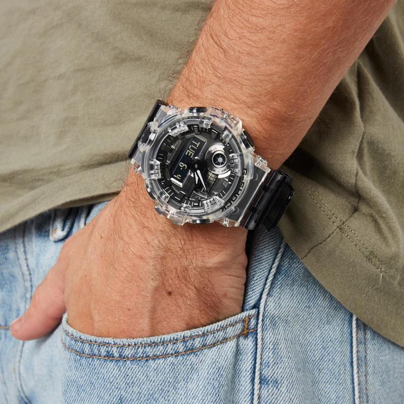 Casio see thru ice tough series 200 meters waterproof quartz movement resin strap Japanese and Korean watch men's watch silver dial GA700SK-1ACR