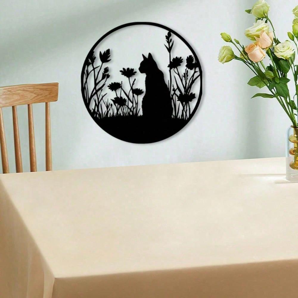 Vintage Metal Tree of Life Wall Art with Cat and Floral Decor