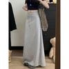 Korean Drawstring Split Skirt Draping Effect A- line Skirt Women's Autumn High Waist All-Matching Straight Skirt Gray Long Skirt